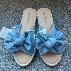 Serra Light Blue Bow Slide Sandals
